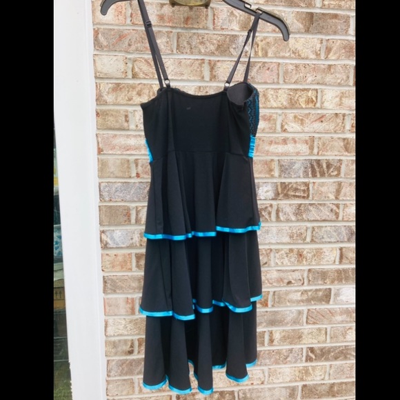 Y2K Goth Emo Punk Black and Blue Lace Ruffle Tiered Prom Formal Mini Dress - Picture 5 of 5